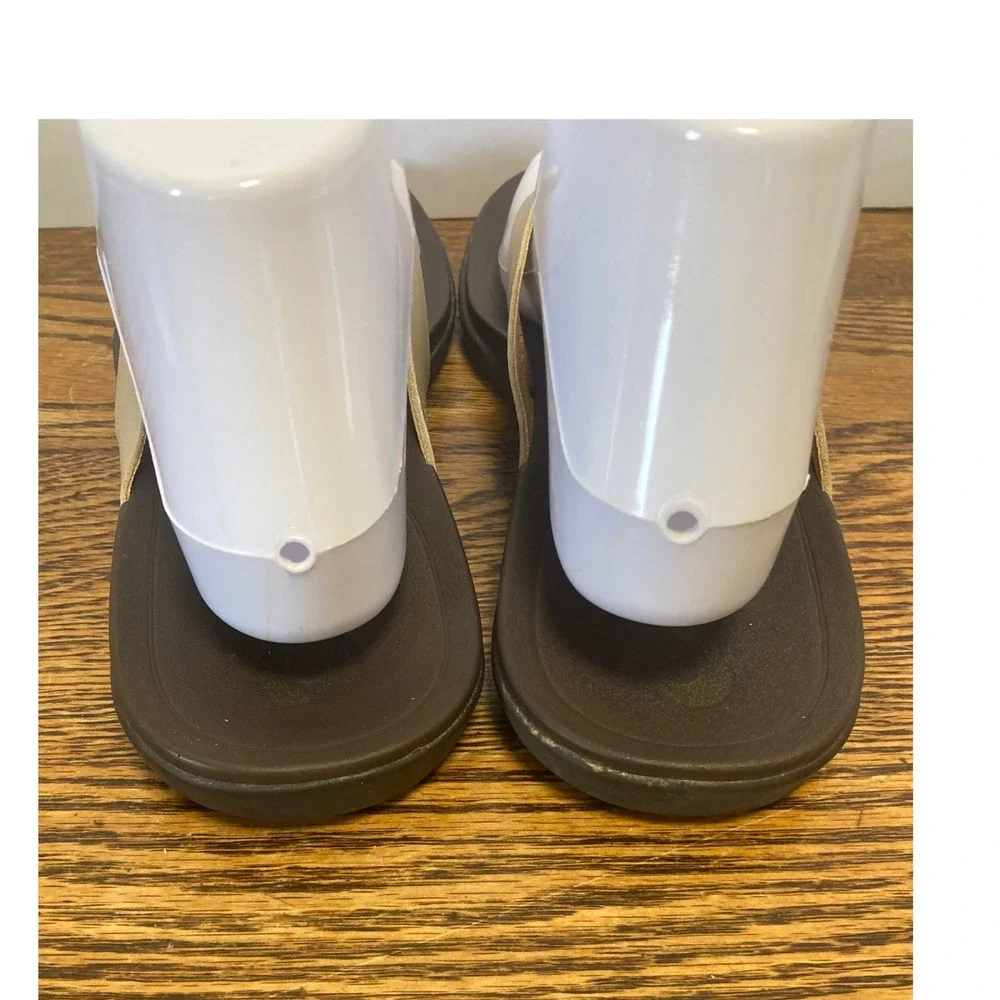 OluKai Ho'opio Leather Flip Flop Sandals Gold Brown Womens 9 20290-FA48 - Picture 4 of 7